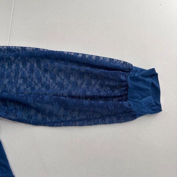 Allegra K Plus Size 4X Blue Long Sleeve Lace Panel V-Neck Tunic Top Button Boho - Picture 9 of 11